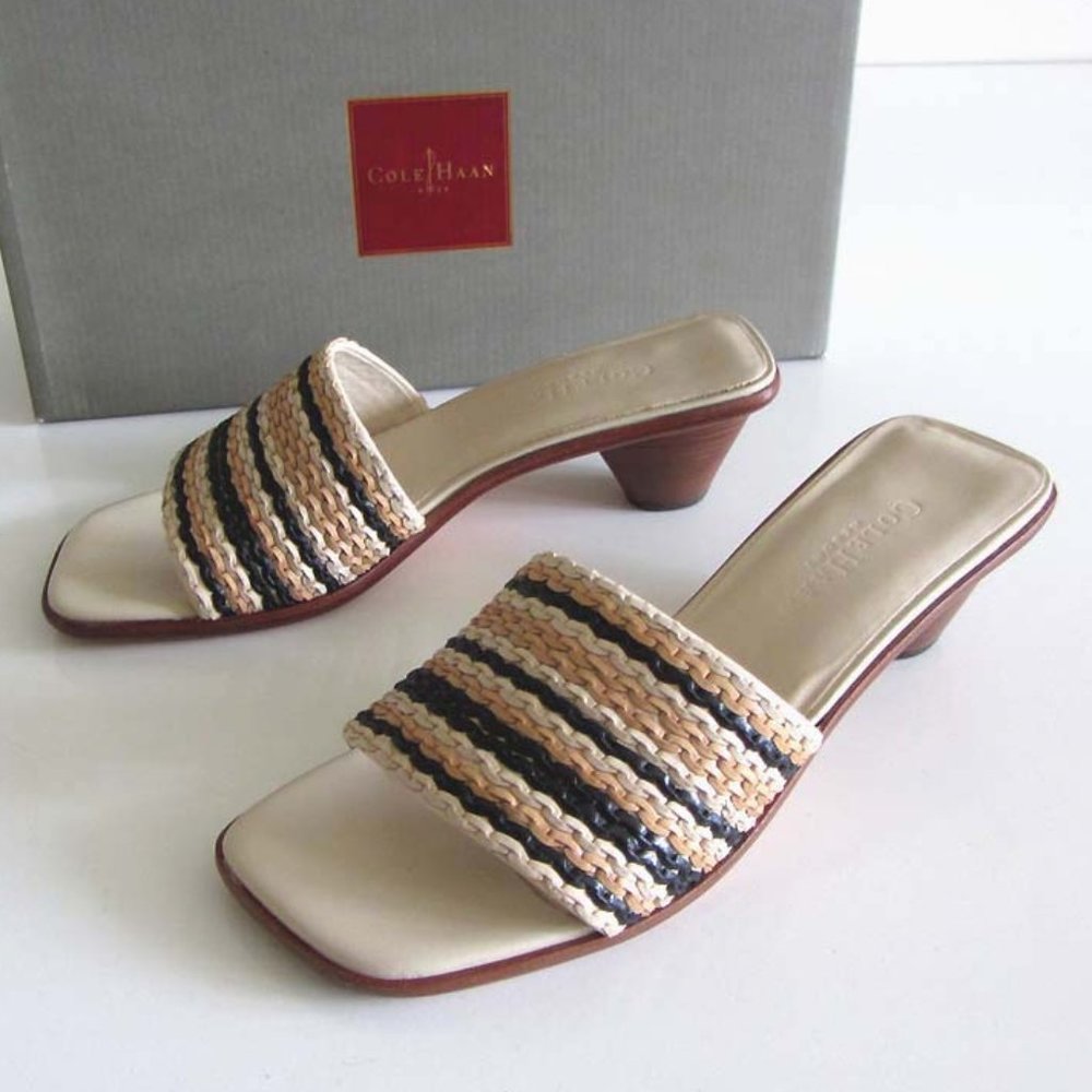 new COLE HAAN Madras raffia woven slide sandals 6